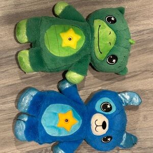 Starry Green Dinosaur and Blue Bear Plush Toy Duo